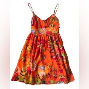 Vintage Y2K Charlotte Russe Orange Floral Babydoll Cross Front Mini Dress Size S